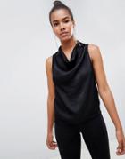 Asos Design Cowl Neck Top In Satin - Black