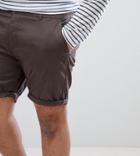 Asos Design Plus Slim Chino Shorts In Dark Khaki - Brown