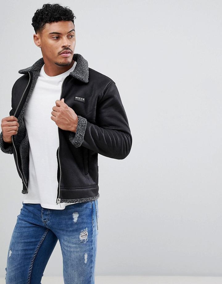 Nicce London Faux Shearling Jacket In Black - Black