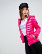Brave Soul Everett Padded Coat With Hood In Shine Finish - Pink