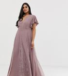 Asos Design Curve Maxi Dress With Lace Godet Inserts - Purple