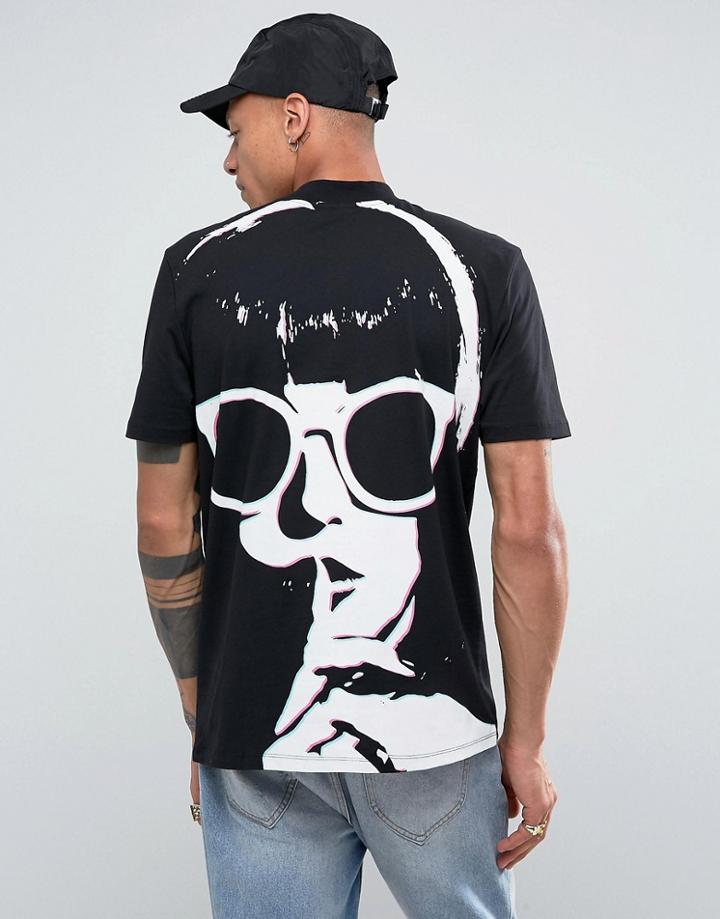 Asos Relaxed T-shirt With Whisper Front And Back Print With Turtleneck - Black