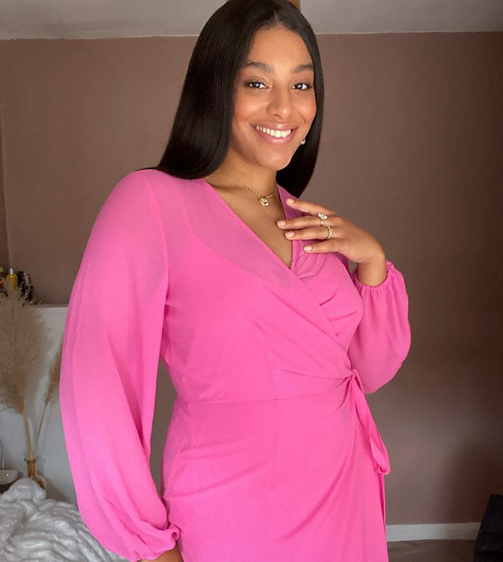Vero Moda Curve Wrap Midi Dress In Pink