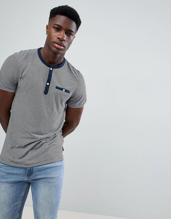 Ted Baker Stripe Grandad T-shirt - Navy