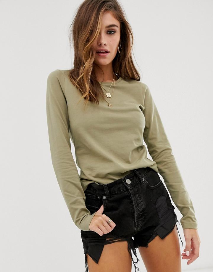 Asos Design Ultimate Organic Cotton Crew Neck Long Sleeve T-shirt In Navy