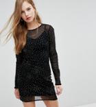 New Look Glitter Mesh Long Sleeve Bodycon Dress