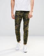 Asos Super Skinny Jeans In Camo Print With Biker Panels - Camo