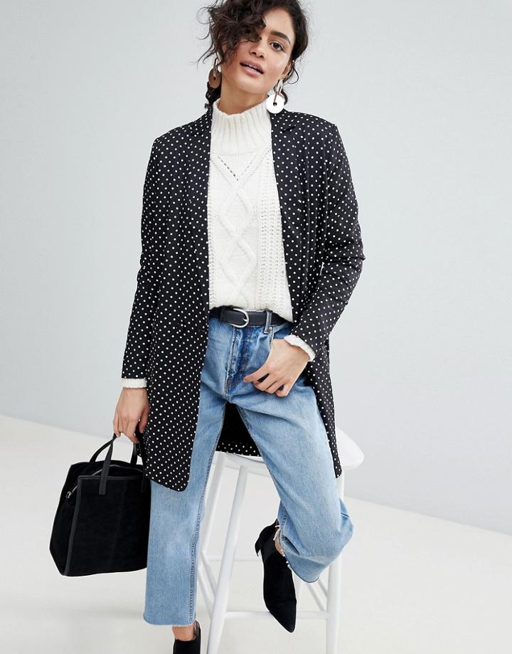 Selected Polka Dot Long Blazer - Black