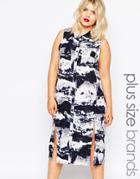 Ax Paris Plus Tunic Dress With Side Splits In Smudge Print