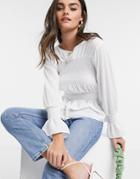 Asos Design Long Sleeve Top With Shirred Panel In Ivory-white