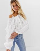Free Preople Maria Maria Balloon Sleeve Blouse With Lace Inserts-white