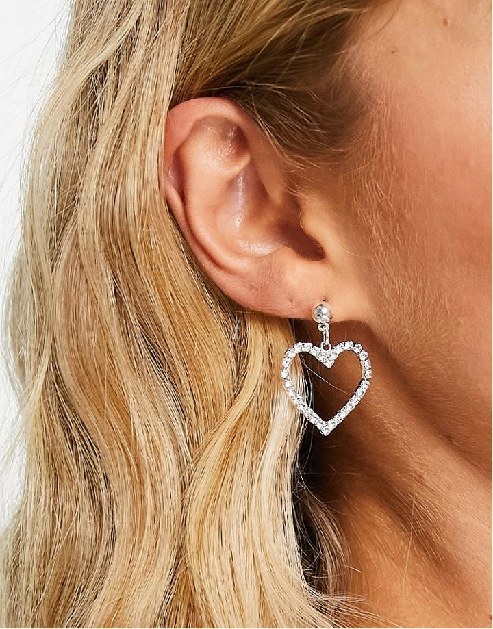True Decadence Crystal Heart Drop Earrings In Silver