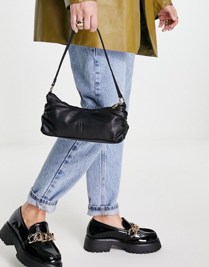 Asos Design Shoulder Bag With Ruched Side Panels In Black