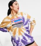 Daisy Street Plus Relaxed Sweatshirt With Sports Print In Tie-dye-multi