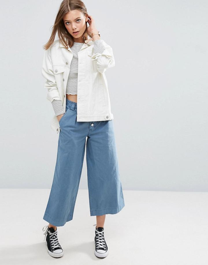 Asos Washed Wide Leg Pants - Blue