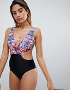 Missguided Printed Cut Out Swimsuit - Multi