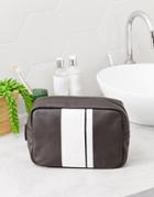 Asos Design Leather Toiletry Bag With Stripe Detail In Brown-tan