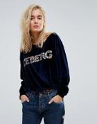 Iceberg Off The Shoulder Embellished Logo Sweat - Navy