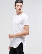 Asos Super Longline T-shirt With Stepped Hem And Layered Neck Trim In White - White