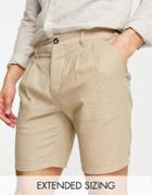 Asos Design Cigarette Shorts In Beige Linen Mix-neutral