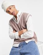 Bando Tipped Oversized Fit Cable Knitted Vest-purple