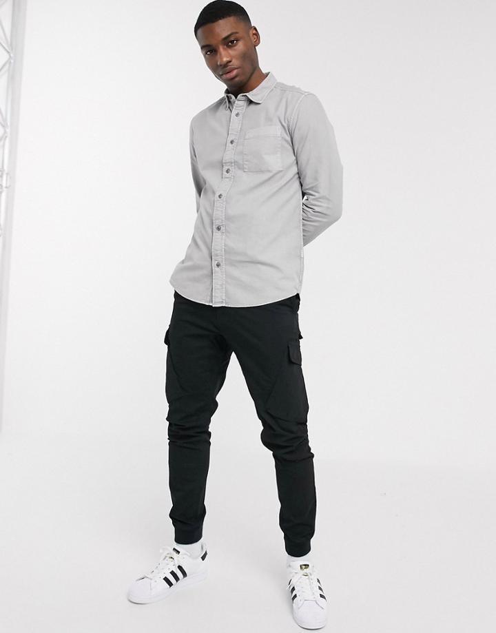 River Island Long Sleeve Shirt In Light Gray-grey