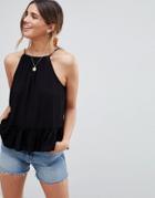 Asos Design Trapeze Top In Crinkle - Black