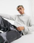 Asos Design Knitted Half-zip Sweater In Ice Gray Fluffy Yarn-grey