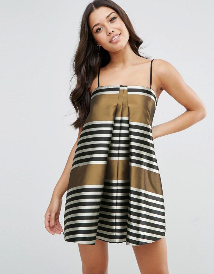 Asos Jacquard Stripe Cami Mini Trapeze Dress - Gold