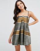 Asos Jacquard Stripe Cami Mini Trapeze Dress - Gold
