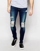 Asos Extreme Super Skinny Jeans With Extreme Knee Rips - Bright Blue