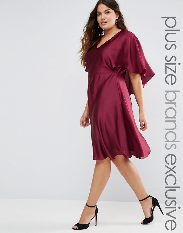 Truly You Satin Dress With Keyhole Cape Back Detail - Red
