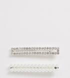 True Decadence Pearl And Rhinestone Rectangle Hair Clips - Silver