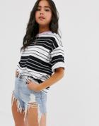 Asos Design Oversized T-shirt In Varigated Stripe And Contrast Lilac Neck - Multi