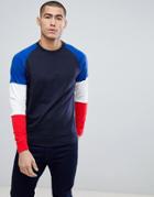 Only & Sons Crew Neck Sweat With Contrast Color Block Sleeves - Navy