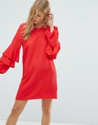 New Look Tiered Ruffle Sleeve Dress - Red