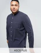 Asos Plus Regular Fit Shirt In Linen Texture & Grandad Collar - Brown