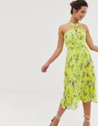 Oasis Halter Neck Midi Dress In Floral Print - Multi