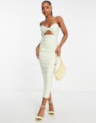 Vesper Strappy Zip Back Midi Dress In Sage-green