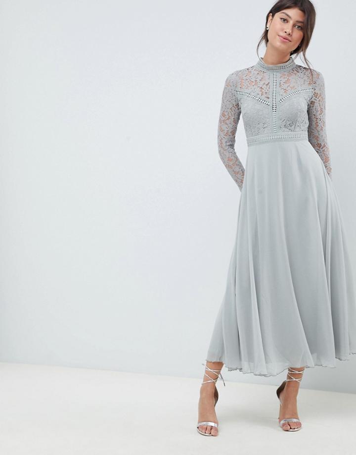 Little Mistress Lace Top Full Midi Prom Dress - Green