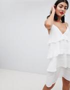 Prettylittlething Tiered Cami Mini Dress - White