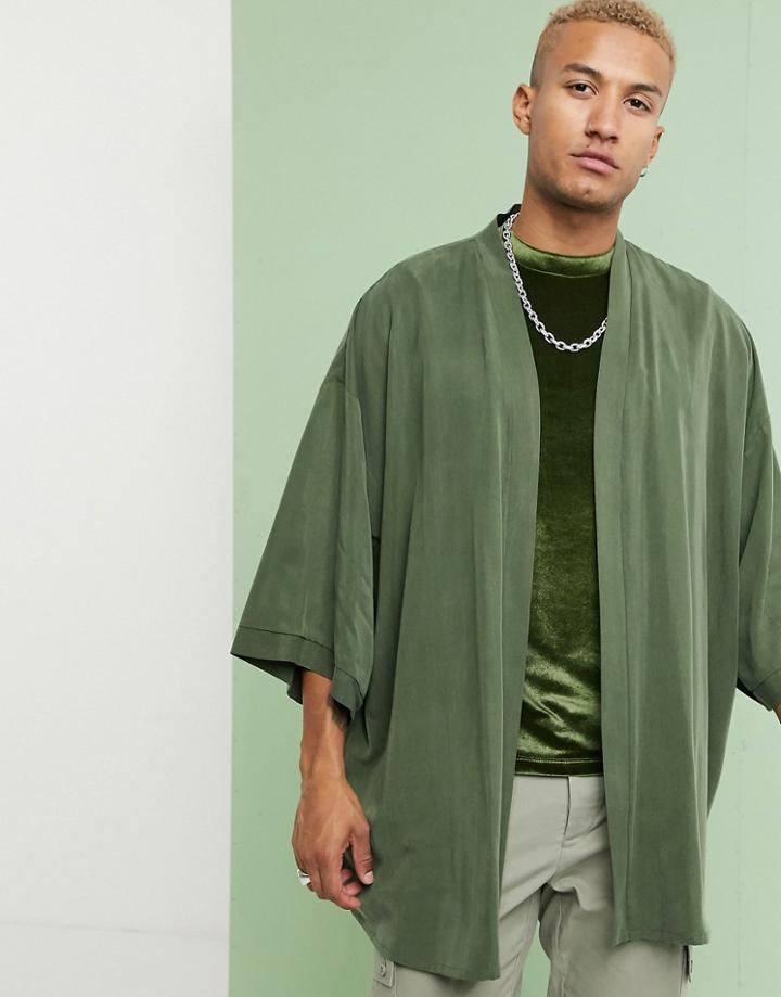 Asos Design Kimono In Khaki-green
