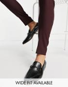 Asos Design Loafers In Black Faux Croc With Gold Snaffle