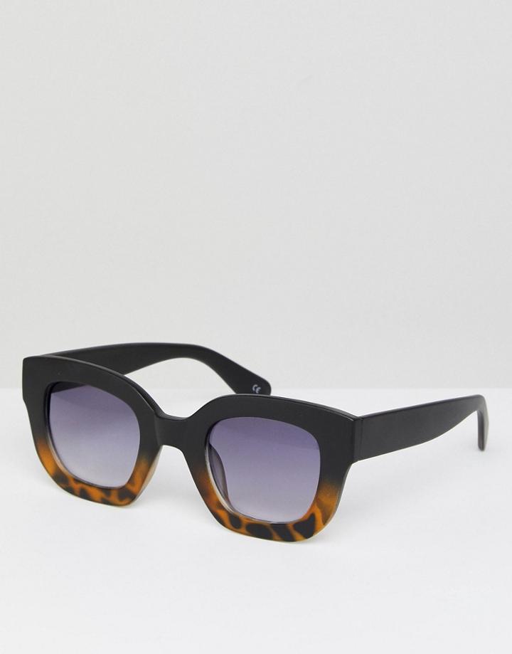 Asos Chunky Square Cat Eye Sunglasses With Black Tort Fade Frame - Black