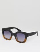 Asos Chunky Square Cat Eye Sunglasses With Black Tort Fade Frame - Black
