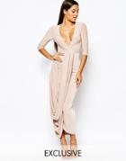 Club L Wrap Front 3/4 Sleeve Dress - Nude
