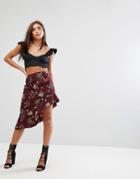 Missguided Asymmetric Floral Skirt - Red