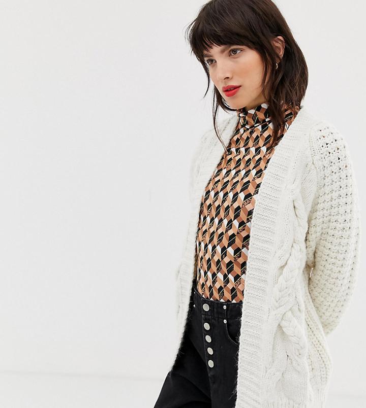 River Island Cable Knit Cardigan In Cream - Cream