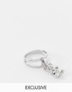 Reclaimed Vintage Inspired Unisex Double Band Ring With Bear In Silver