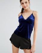 Daisy Street Cami Top With Lace Trim - Navy